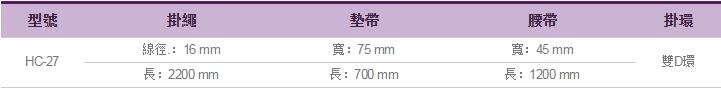 標準型桿上安全帶HC-27參數表